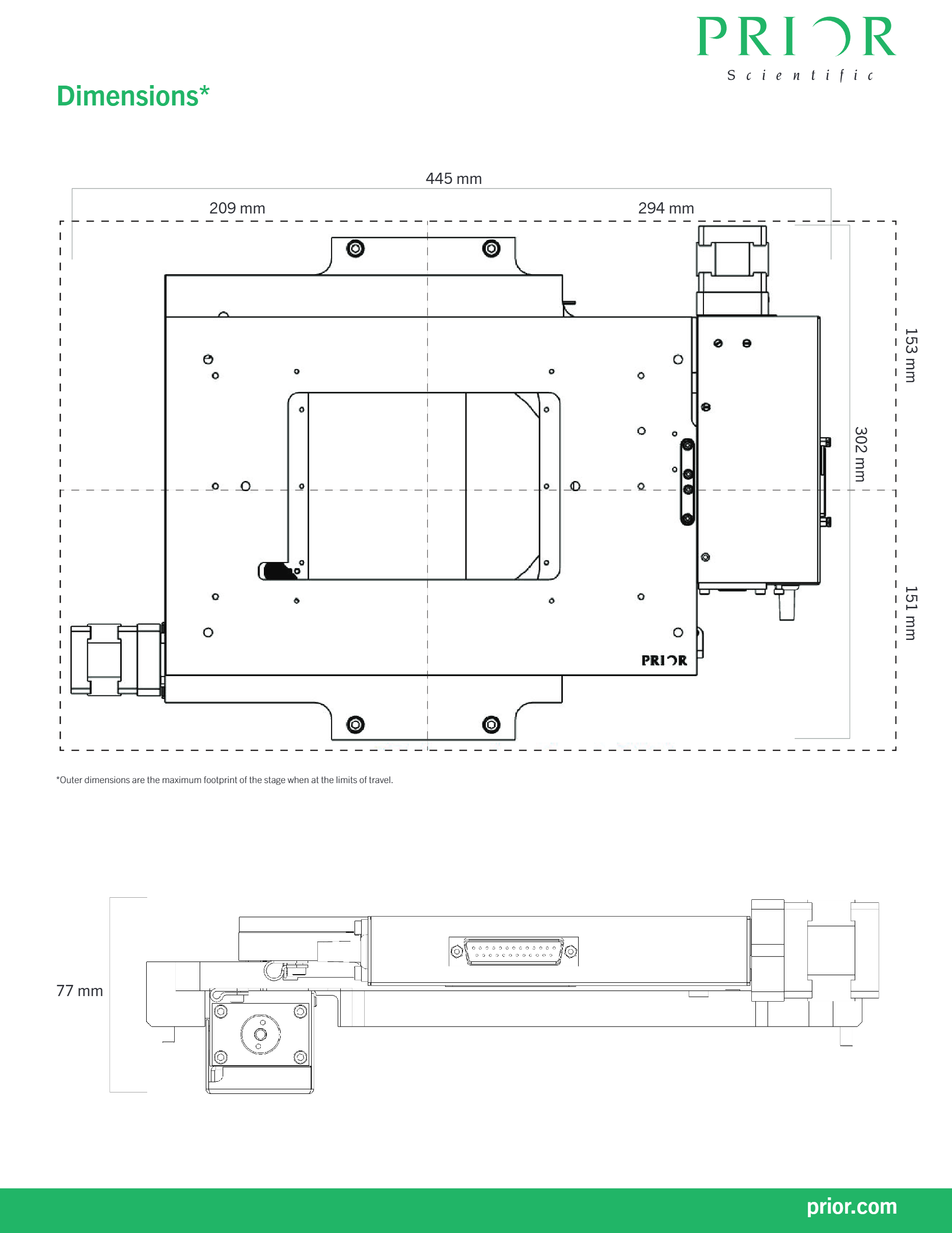 Prior H117 Motorized Stage Dimension